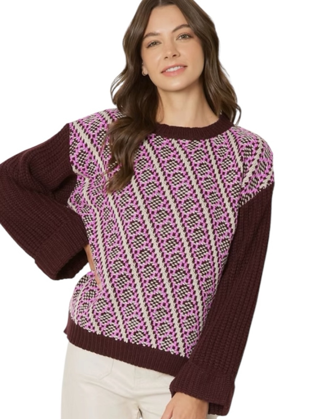 **NWT** entro Stitched Sweater w/Cuffed Flared Sleeves